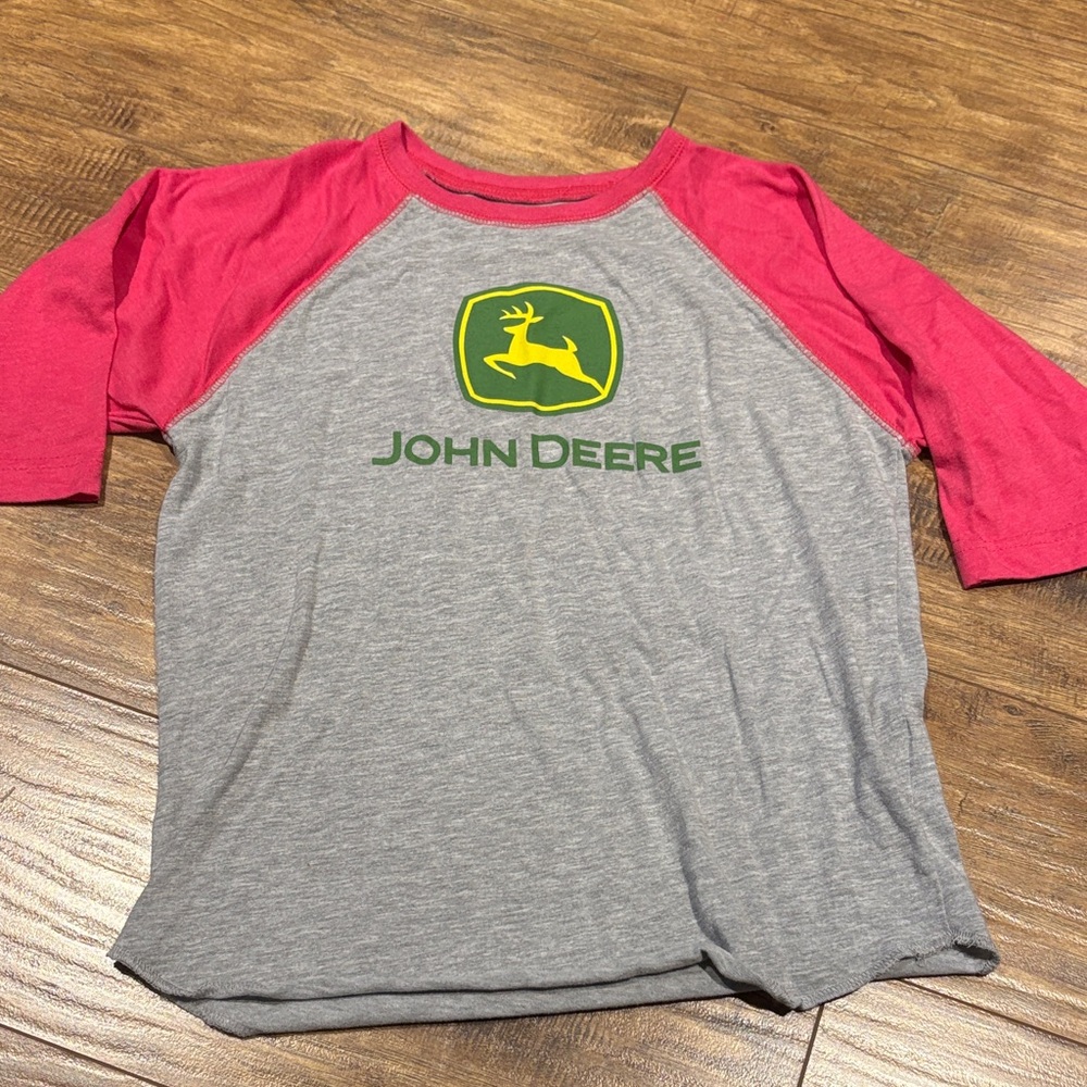 John Deere Kids Raglan Tee - Gray and pink